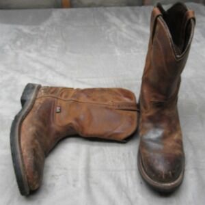 Justin Mens Work Boots 8.5D Brown Leather Western Wyoming Waterproof Pull-On